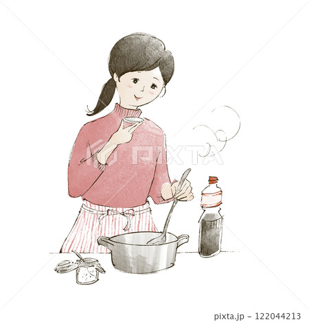 煮込み料理の味見をする女性 煮込み料理の味見をする女性 122044213