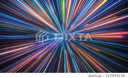 レーザー風サンバースト 近未来の雰囲気 背景素材 16:9サイズ AI生成素材 122044238