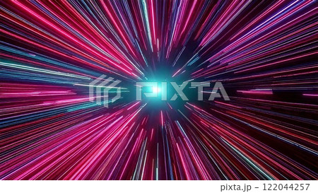 レーザー風サンバースト 近未来の雰囲気 背景素材 16:9サイズ AI生成素材 122044257