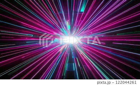 レーザー風サンバースト 近未来の雰囲気 背景素材 16:9サイズ AI生成素材 122044261