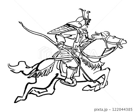 疾走する馬と馬上の侍-線画のイラスト素材 [122044385] - PIXTA