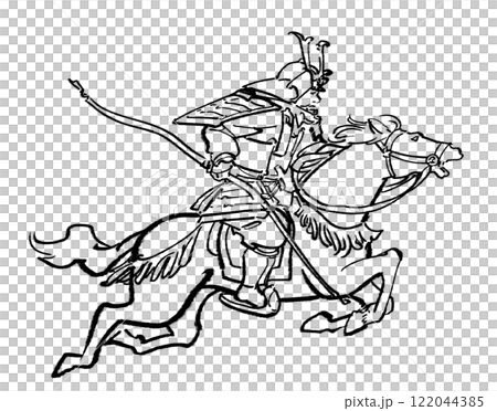 疾走する馬と馬上の侍-線画のイラスト素材 [122044385] - PIXTA