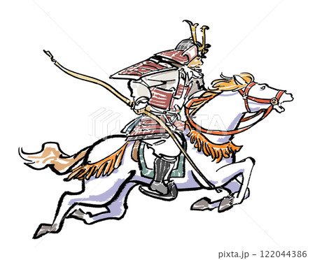 疾走する馬と馬上の侍-カラーのイラスト素材 [122044386] - PIXTA