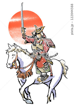 太刀を掲げる騎馬武者-カラーのイラスト素材 [122044388] - PIXTA