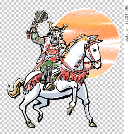 太陽を背にして軍配をかざす将軍 122044390