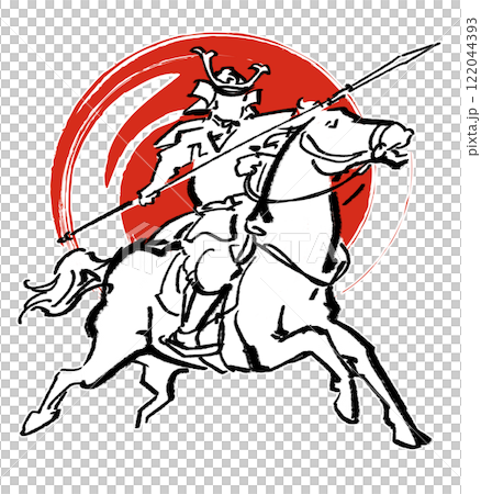 Warrior riding a white horse - red background 122044393