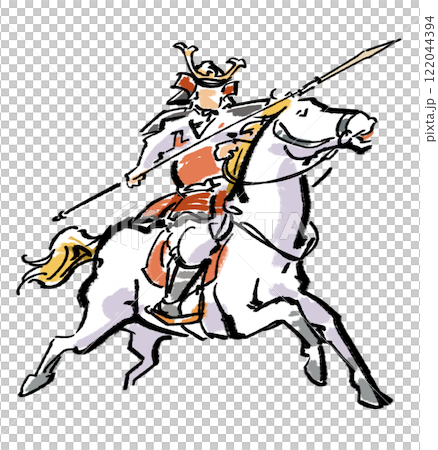 白馬に乗る武者 122044394