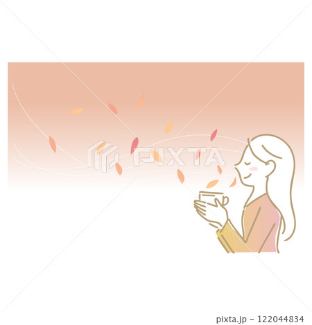お茶の香りを楽しむ女性:イラスト素材:背景 お茶の香りを楽しむ女性:イラスト素材:背景 122044834