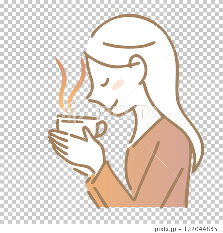 享受熱飲香氣的女人:插畫素材 享受熱飲香氣的女人:插畫素材 122044835