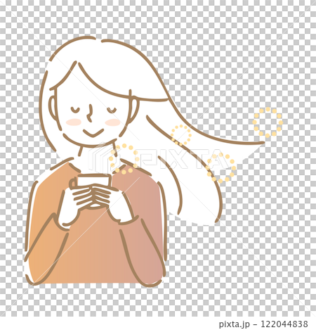 A woman enjoying the aroma of a hot drink: Illustration material 122044838