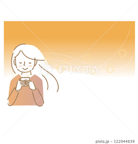 温かい飲み物の香りを楽しむ女性:イラスト素材 温かい飲み物の香りを楽しむ女性:イラスト素材 122044839