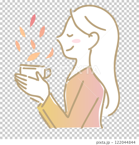 享受熱飲香氣的女人:插畫素材 享受熱飲香氣的女人:插畫素材 122044844