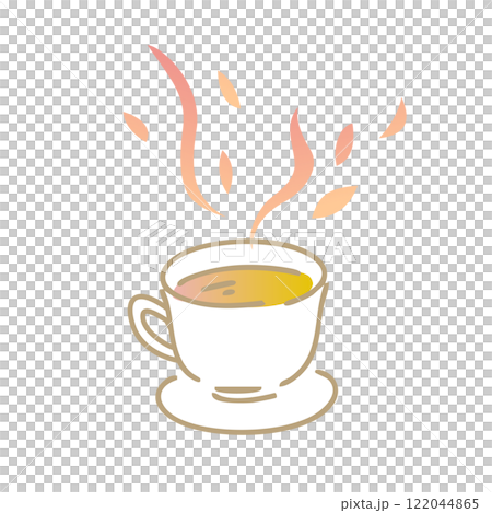 香りの立ち上るカップに入ったお茶：イラスト素材 122044865