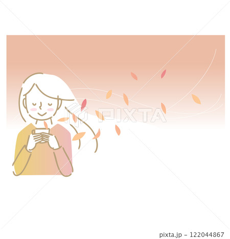 お茶の香りを楽しむ女性：イラスト素材：背景 122044867