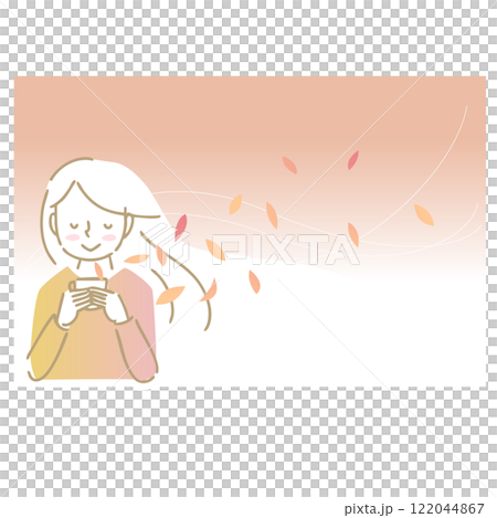 お茶の香りを楽しむ女性：イラスト素材：背景 122044867