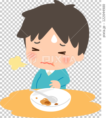 A man suffering from overeating after a meal 122044980