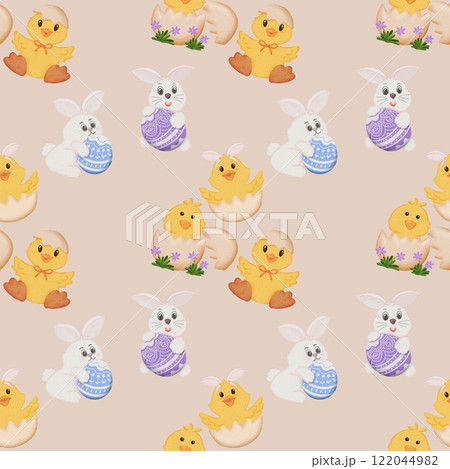 seamless pattern with Easter Theme Light brown background 122044982