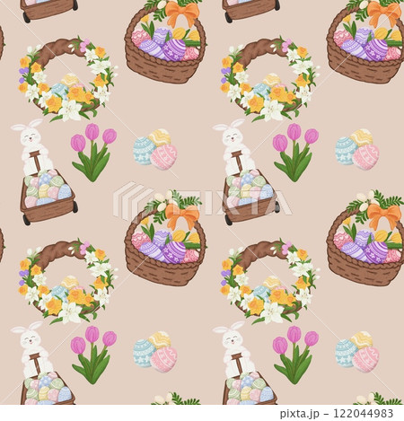 seamless pattern with Easter Theme Light brown background 122044983
