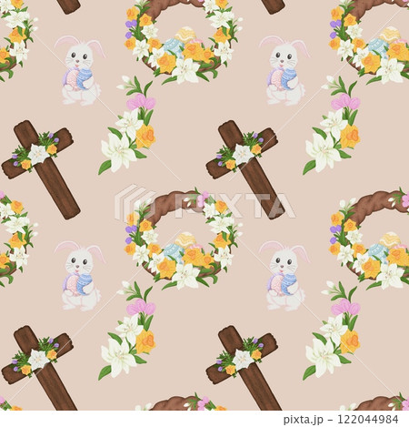 seamless pattern with Easter Theme Light brown background 122044984