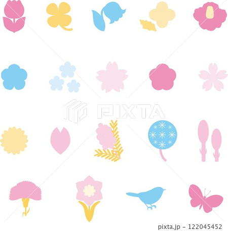 花　緑　アイコン　シルエット　あしらい　飾り　ピクトグラム　かわいい　イラスト素材セット 122045452
