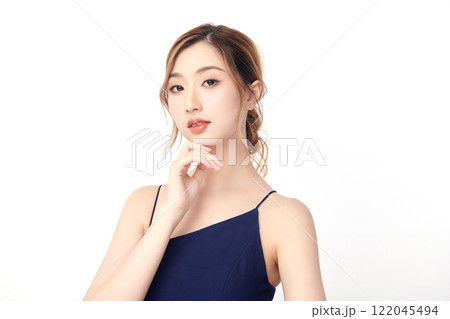 Beautiful young asian woman with clean fresh skin on white background, Face care, Facial treatment, Cosmetology, beauty and spa, Asian women portrait. Beautiful young asian woman with clean fresh skin on white background, Face care, Facial treatment, Cosmetology, beauty and spa, Asian women portrait. 122045494