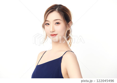 Beautiful young asian woman with clean fresh skin on white background, Face care, Facial treatment, Cosmetology, beauty and spa, Asian women portrait. 122045496