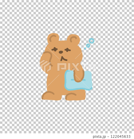 一隻熊抱著枕頭,用困倦的臉揉著眼睛的插圖 人物手繪 一隻熊抱著枕頭,用困倦的臉揉著眼睛的插圖 人物手繪 122045633