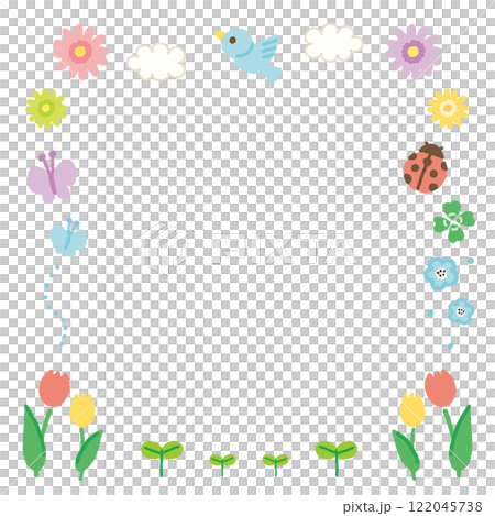 カラフルでかわいい春のフレームイラスト 正方形 手書き カラフルでかわいい春のフレームイラスト 正方形 手書き 122045738