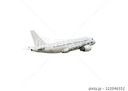 Passenger jetliner flying isolated on white background 122046352