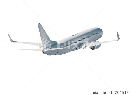 Passenger airliner flying isolated on white background Passenger airliner flying isolated on white background 122046375