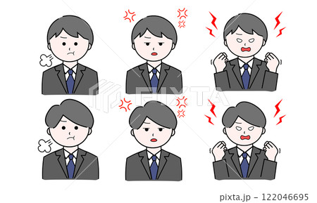 男性イラストセット／怒る／イライラ／激怒（スーツ） 122046695