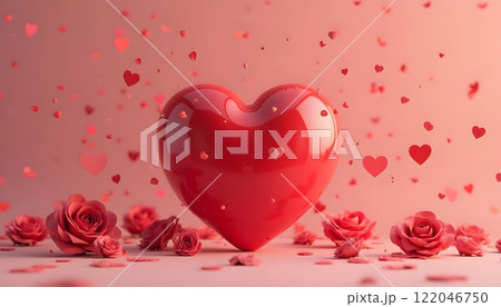Several red heart-shaped objects floating cartoon style valentines 3d render clean background  122046750