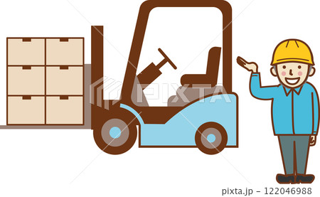 フォークリフトと男性作業員。 122046988