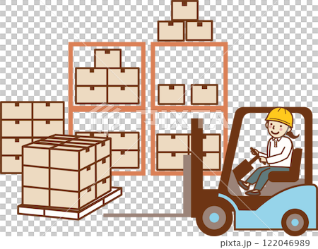 A female worker carrying luggage on a forklift. A female worker carrying luggage on a forklift. 122046989