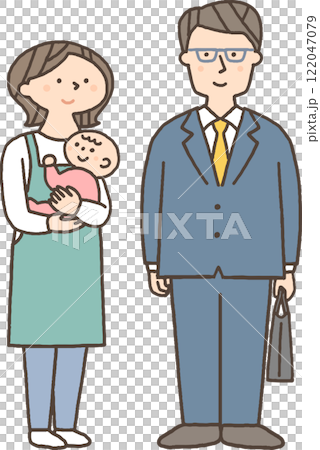 赤ちゃんを抱っこする女性とスーツの男性 122047079
