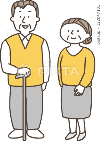 並んで立っているシニア夫婦単色 122047101