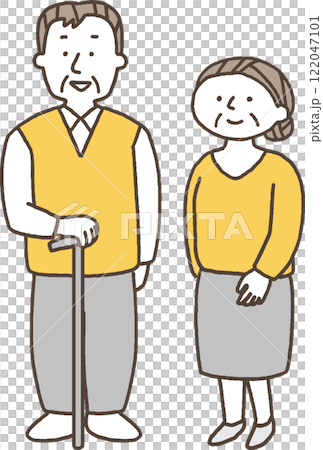 並んで立っているシニア夫婦単色 122047101