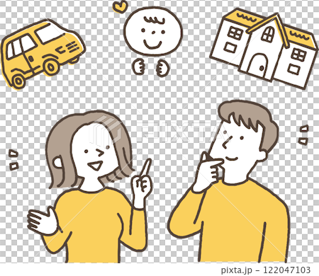 将来について考える若い夫婦単色 122047103