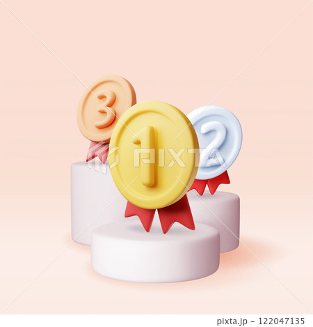 3d medals on podium isolated. 122047135