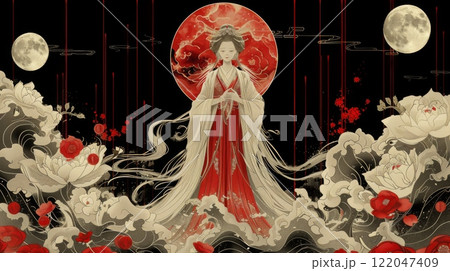 Mythical creatures. Japan myth. Amaterasu 122047409