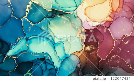 高級感のある大理石風背景イラスト マーブル模様アルコールインクアート カラフル AI生成素材 122047434