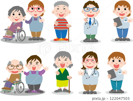 人物素材<ガッツポーズの高齢者・要介護者・医者・介護者・楽しい・喜ぶ> 人物素材<ガッツポーズの高齢者・要介護者・医者・介護者・楽しい・喜ぶ> 122047503