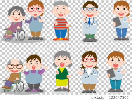 人物素材<ガッツポーズの高齢者・要介護者・医者・介護者・楽しい・喜ぶ> 人物素材<ガッツポーズの高齢者・要介護者・医者・介護者・楽しい・喜ぶ> 122047503