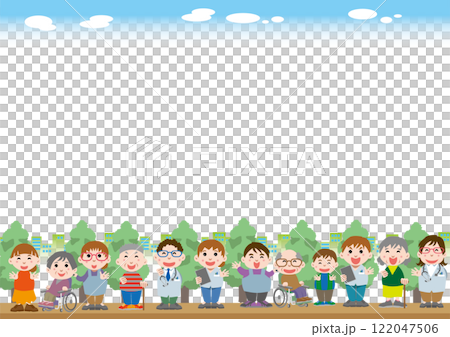 Background material <Frame for caregivers and medical personnel, fun, happy, all ages, horizontal position> 122047506