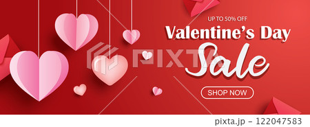 Valentines day sale banner template with heart and text on red background. Valentines day sale banner template with heart and text on red background. 122047583
