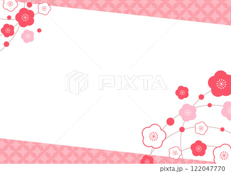 梅と桃が咲く和風の和柄和紙背景素材1 122047770