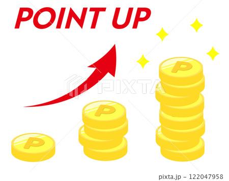 ポイントがコインとして積み重なり増加するイラスト　ポイントアップ・成長・達成のコンセプト 122047958