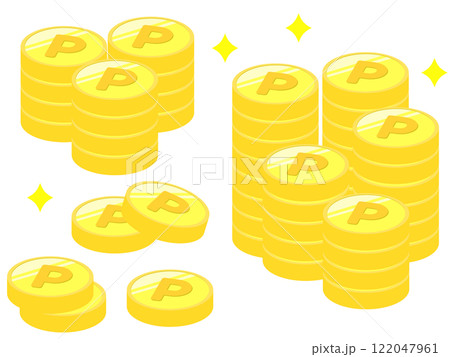 ポイントのコインが大量に積まれたイラスト　ポイ活のキャンペーン 122047961