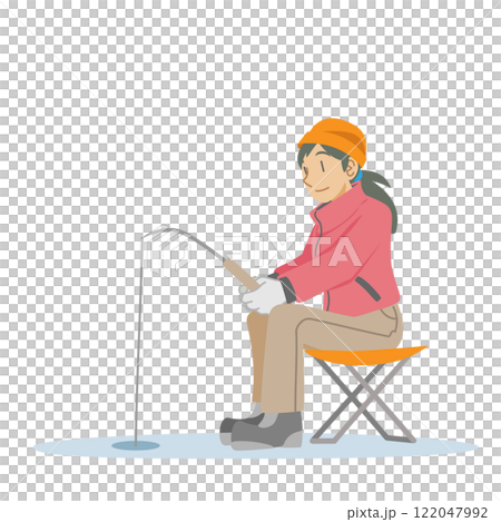 ワカサギ釣りをする女性 ワカサギ釣りをする女性 122047992