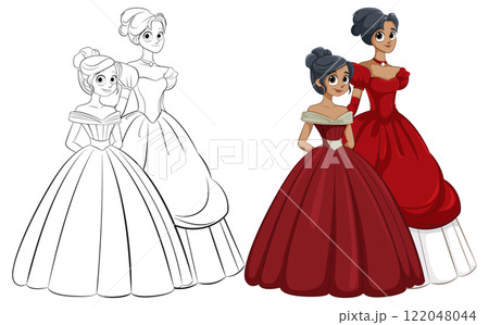 Elegant Princesses in Red Dresses 122048044
